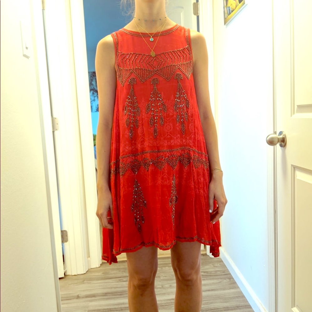 Free people Red beaded mini dress